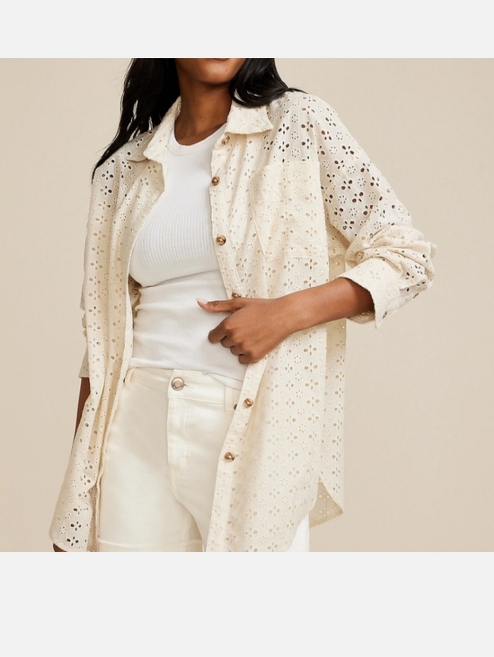 Eyelet Lace Cream Shacket Size 0X